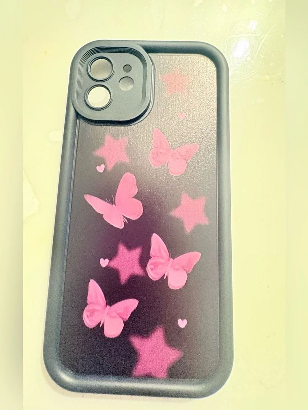 Black Pink Butterfly Star Pattern Printed Back Case Cover for Apple iPhone 12